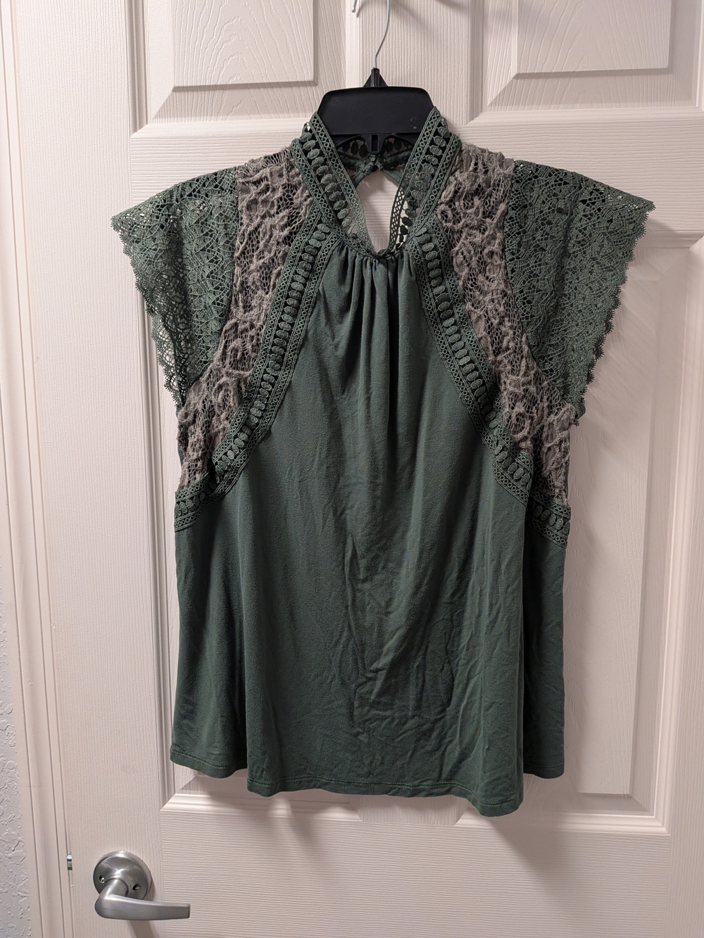 Cable & Gauge Olive Green, Mint Green & Black Lace-Trim Collared Tops